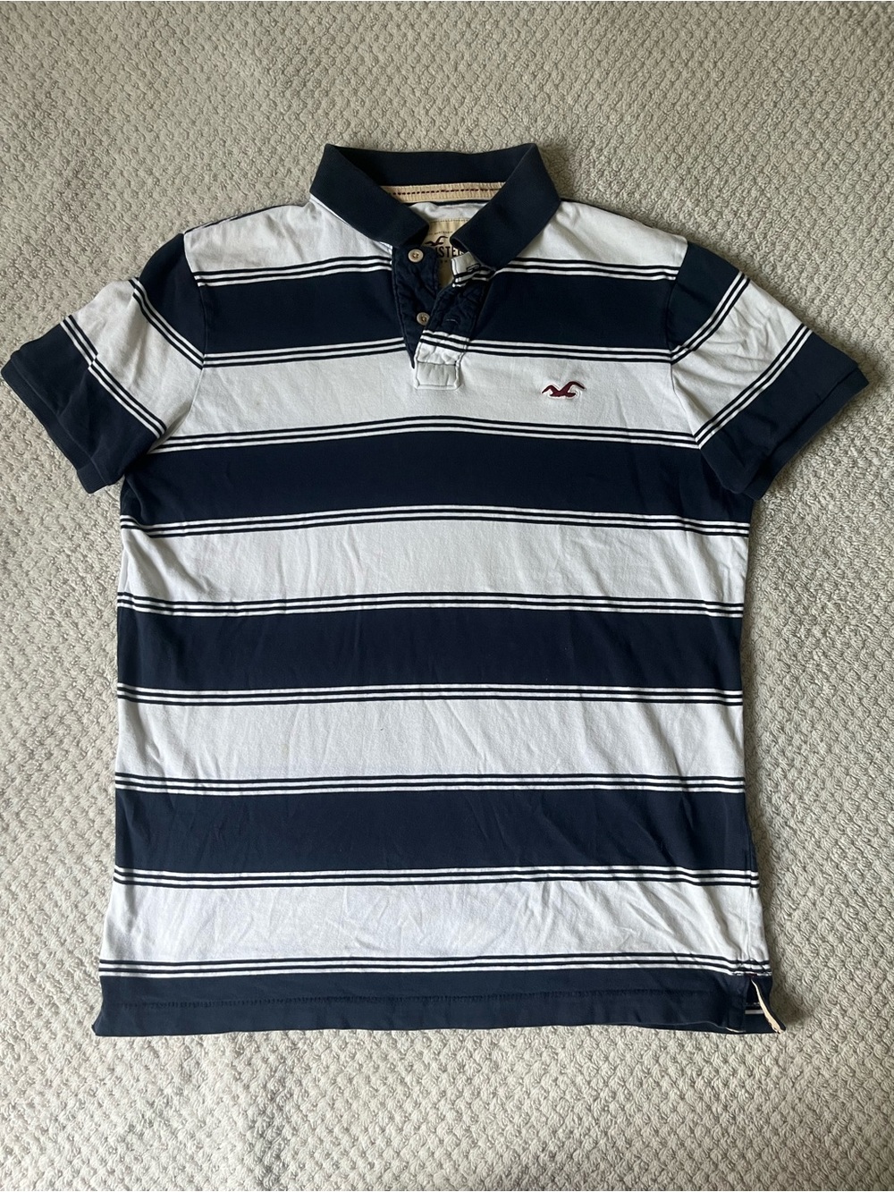 Hollister vintage y2k Navy & White Horizontal Stripe Polo